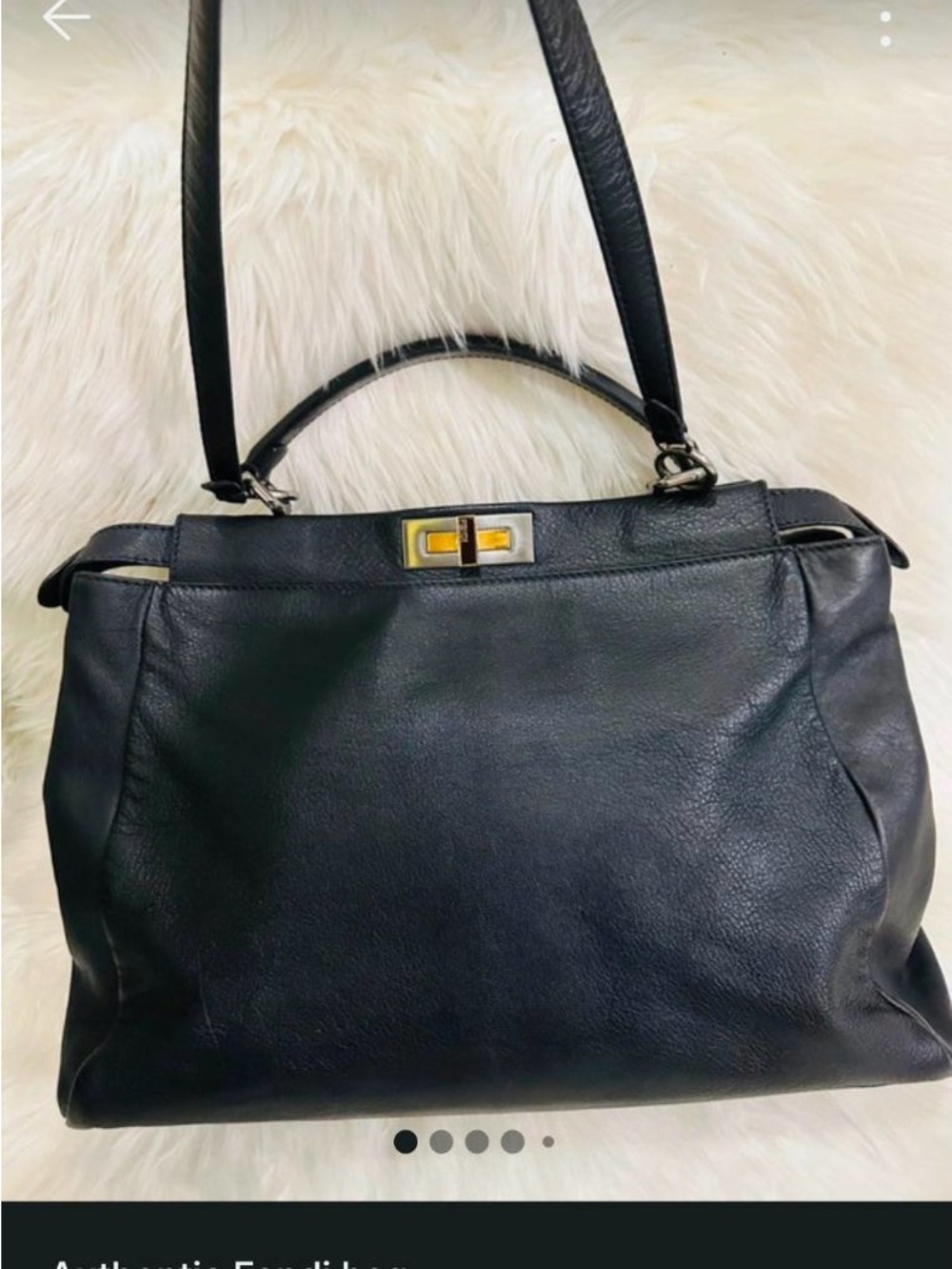 Fendi Classic Black Leather Shoulder Bag with Top Handle